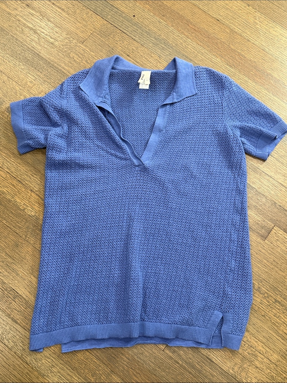 Pact Perforated Short Sleeve Polo cover up in Lavender Blue